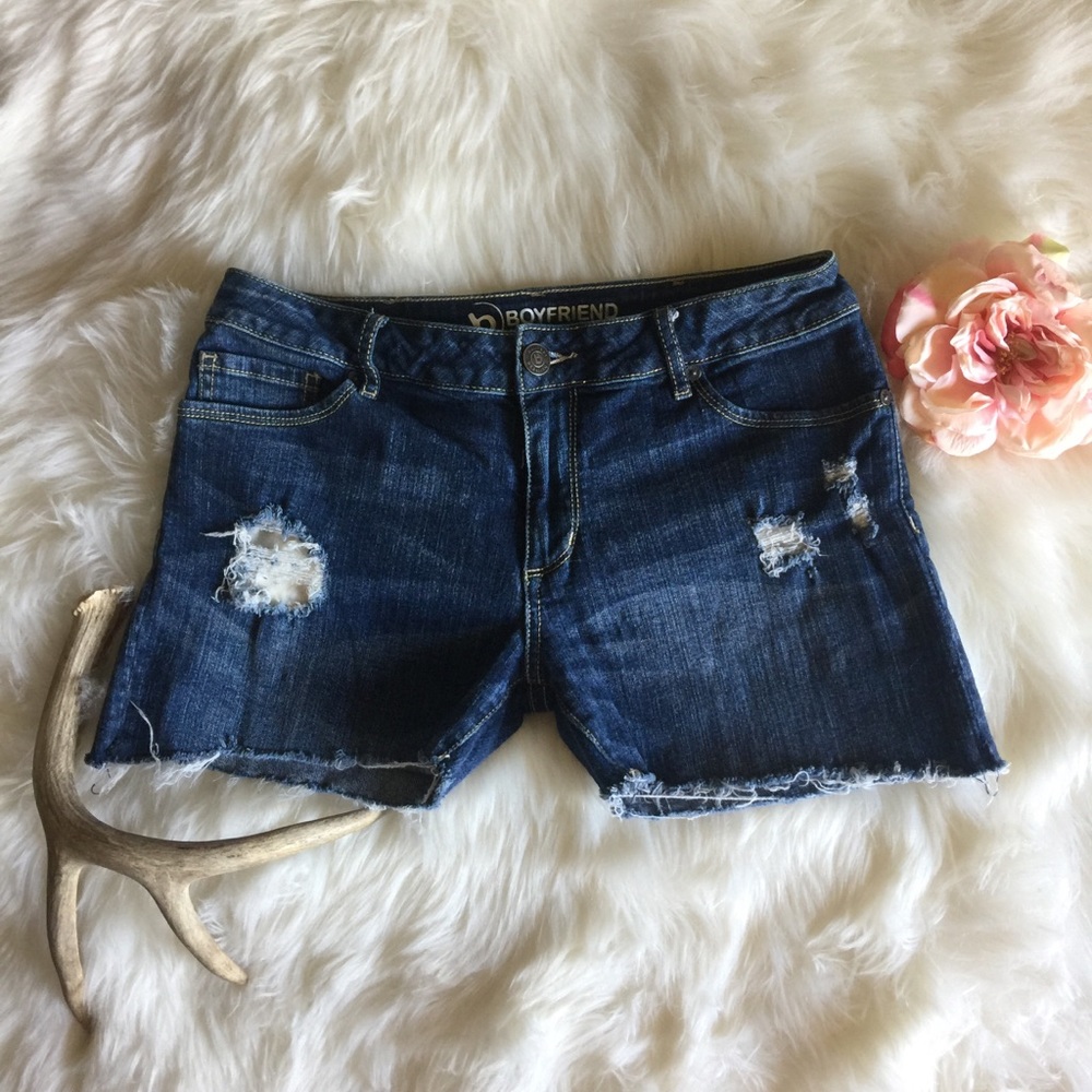 Distressed denim shorts